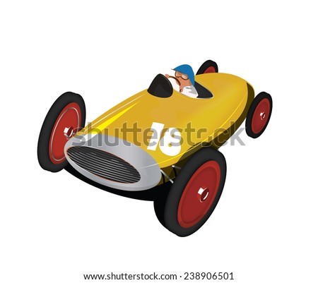 A classic yellow motor racing car. A vintage or classic race car, this classic car is painted yellow.