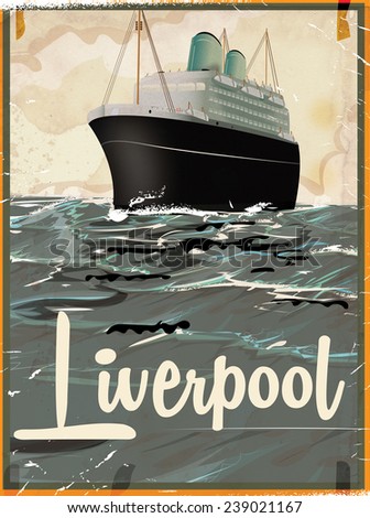 Liverpool Vintage travel poster. A classic liner poster of a vintage liverpool,England travel poster.