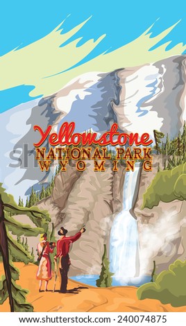 Yellowstone national park vintage travel poster, a classic yellowstone park travel poster.