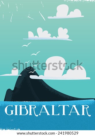 Gibraltar travel poster, vintage Gibraltar rock holiday poster.