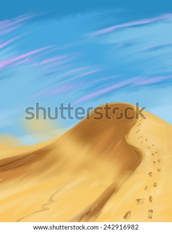 Tall Sand dune, A tall desert sand dune, there are footprints that rise to the top on this windy but sunny day.