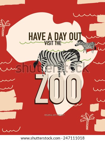 Vintage zoo poster, a vintage or classic zoo promotion poster with a zebra and map of the african continent.