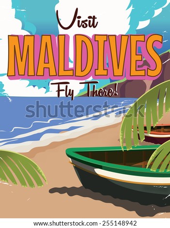 Maldives holiday poster, A vintage style vacation travel poster to the island of the Maldives.