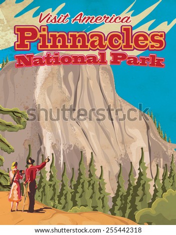 Pinnacles national park travel poster, a vacation poster to Pinnacles national park in the USA.