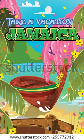 Take a vacation to Jamaica, Jamaica cartoons style travel poster.