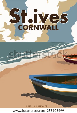 St. Ives Cornwall travel poster, a classic style travel print to St.ives in Cornwall england