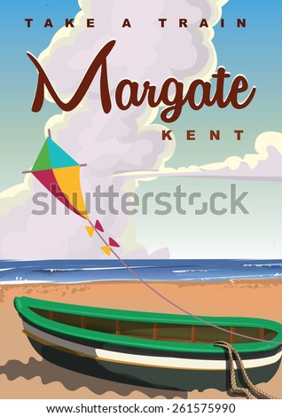 Margate Travel poster, a vintage style Margate Travel poster with fishing boat and a kite.