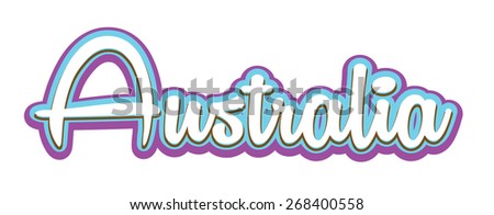 Australia, this is the word Australia in a retro or vintage style in blue and light purple.