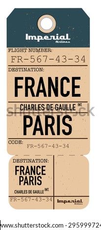 vintage travel ticket to France, This is a old retro or vintage style airliner travel ticket to the destination of France.