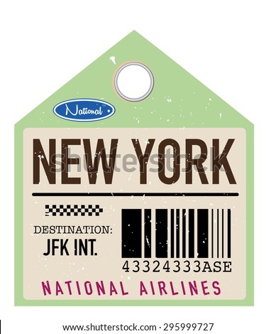 vintage travel ticket to New York, This is a old retro or vintage style airliner travel ticket to the destination of New York.