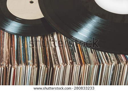 Pile of old vinyl records