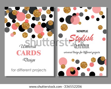 Collection Of Universal Modern Stylish Cards Templates With Golden Geometrical Glitter Dots Modern Birthday Card Template