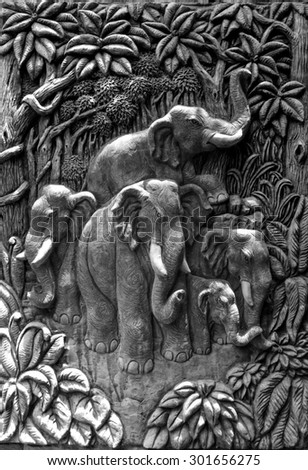 elephant relief on black and white tone