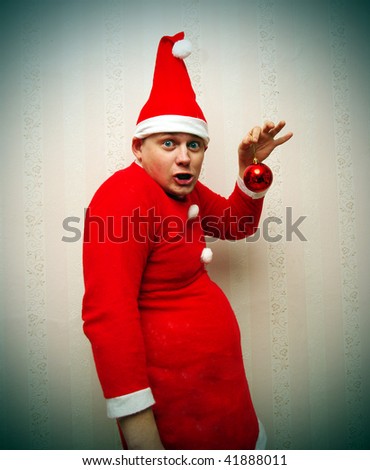 Funny Man In Red Santa Claus Costume Stock Photo 41888011 : Shutterstock