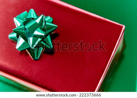Top view showing luxury red present box, christmas gift