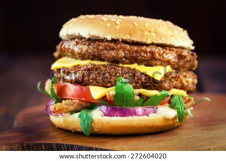 Double Cheeseburger with Tomato,Onion and Arugula
