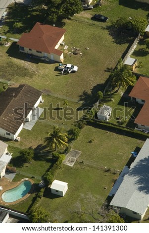Aerial photo of residential real estate area in Miami, Florida.