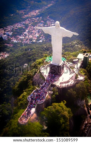 Aerial view of Christ the Redeemer statue on top of Corcovado, Rio de Janeiro, Brazil
