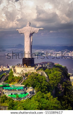 Christ The Redeemer Statue On Top Of Corcovado, Rio De Janeiro, Brazil