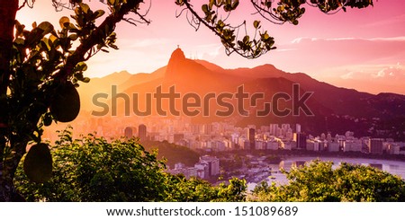 Buildings At The Waterfront With Christ The Redeemer Statue In The Background, Corcovado, Rio De Janeiro, Brazil