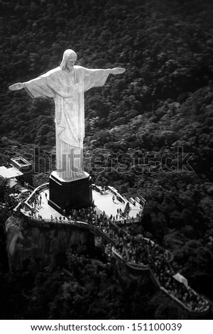 Aerial View Of Christ The Redeemer Statue On Top Of Corcovado, Rio De Janeiro, Brazil