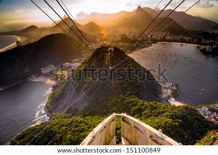 Overhead Cable Car Approaching Sugarloaf Mountain, Rio De Janeiro, Brazil