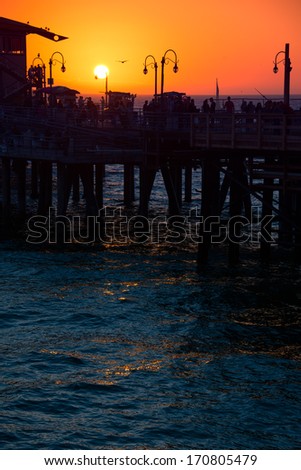 Silhouette of a pier at dusk, Santa Monica Pier, Santa Monica, Los Angeles County, California, USA