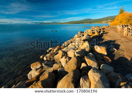 Rocks at the lakeside, Tahoe Vista, Lake Tahoe, California, USA