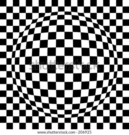 Spherized squared pattern made of small black and white squares