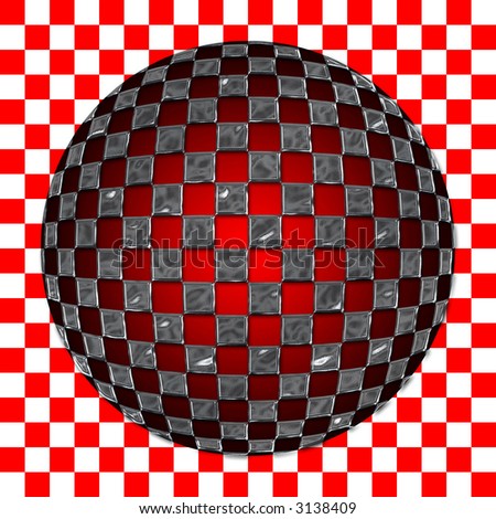 Iron like spherized squared pattern made of small red, white and silver squares