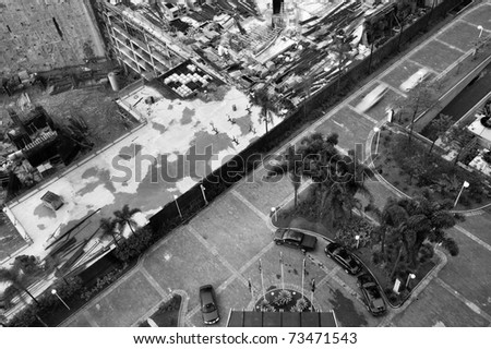 Aerial detailed view of a civil construction site
