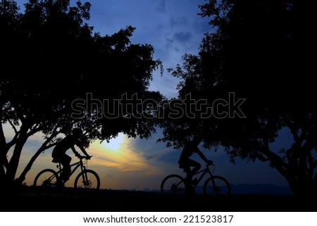 silhouette picture of men on bicycle