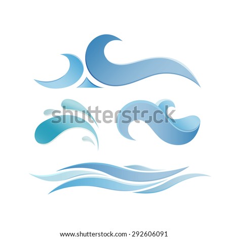 Set of Blue Sea Waves. Vector Logo Elements. Ocean Water Icons.