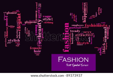 Fashion info text composed in the shape of chinese symbol for fashion/vogue (cloud word/text symbol) suitable for chinese boutique fashion designer, magazine articles, advertisement and sale promotion