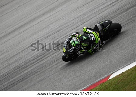 SEPANG, MALAYSIA - FEB 28 : Cal Crutchlow (Britain) from the Monster Yamaha Tech 3 team in action during the second Official MotoGP test of the 2012 season on Feb 28, 2012 in Sepang, Malaysia