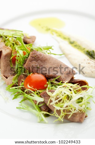 Beef Tongue Salad with Fresh Greens and Horseradish Sauce