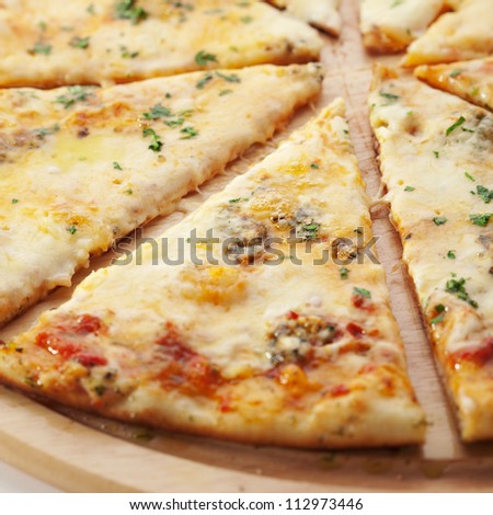 Pizza with Various Type of Cheese (Mozzarella, Roquefort, Feta and Processed Cheese)