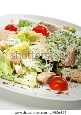 Caesar Salad with Chicken Fillet, Salad Leaf, Croutons, Cherry Tomato, Eggs and Parmesan Cheese