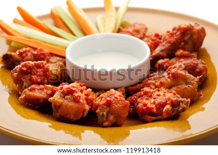 Hot Meat Dishes - Fried Chicken Wings with White Sauce