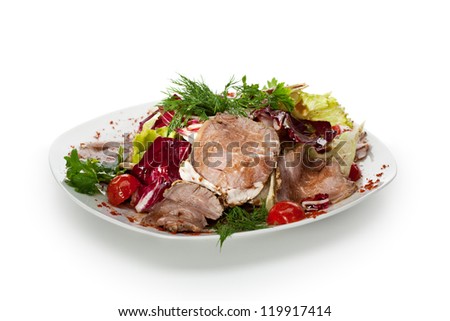 Roast Beef Salad with Mixed Salad Leaves and Cherry Tomato