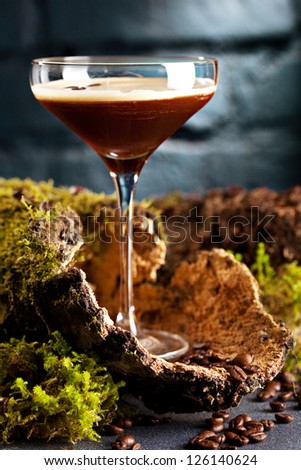 Cocktail Espresso Martini with Light Rum, Coffee Liquor, Espresso and Syrup