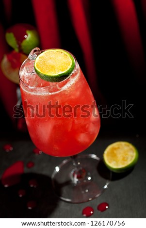 Zombie Cocktail - Dark and Light Rums, 151-proof Rum and Various Syrup, Grenadine, Grapefruit Juice, Lime Juice, Absinth and Cane Sugar