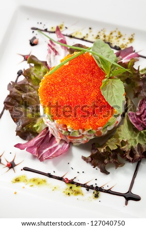 Salad with Crab Meat, Tobiko and Salad Leaves