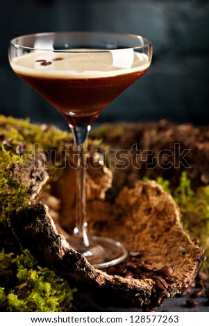 Cocktail Espresso Martini with Light Rum, Coffee Liquor, Espresso and Syrup