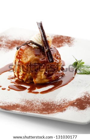 Dessert - Baked Apples with Caramel Sauce and Vanilla Stick