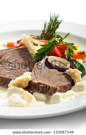 Boiled Beef with Apple Sauce, Vegetables and Horseradish
