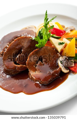 Stew Beef with Vegetables and Celery Cream
