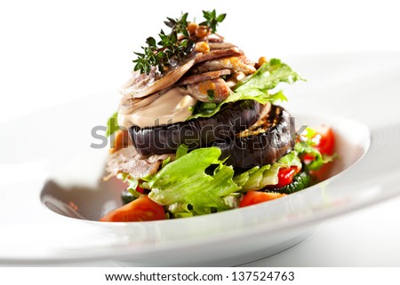 Warm Salad with Grilled Vegetables, Chicken and Beef Tongue