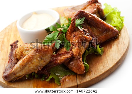 Hot Meat Dishes - Grilled Chicken Wings with White Sauce