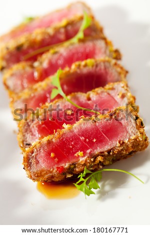 Medium Rare Tuna with Fruit Salad